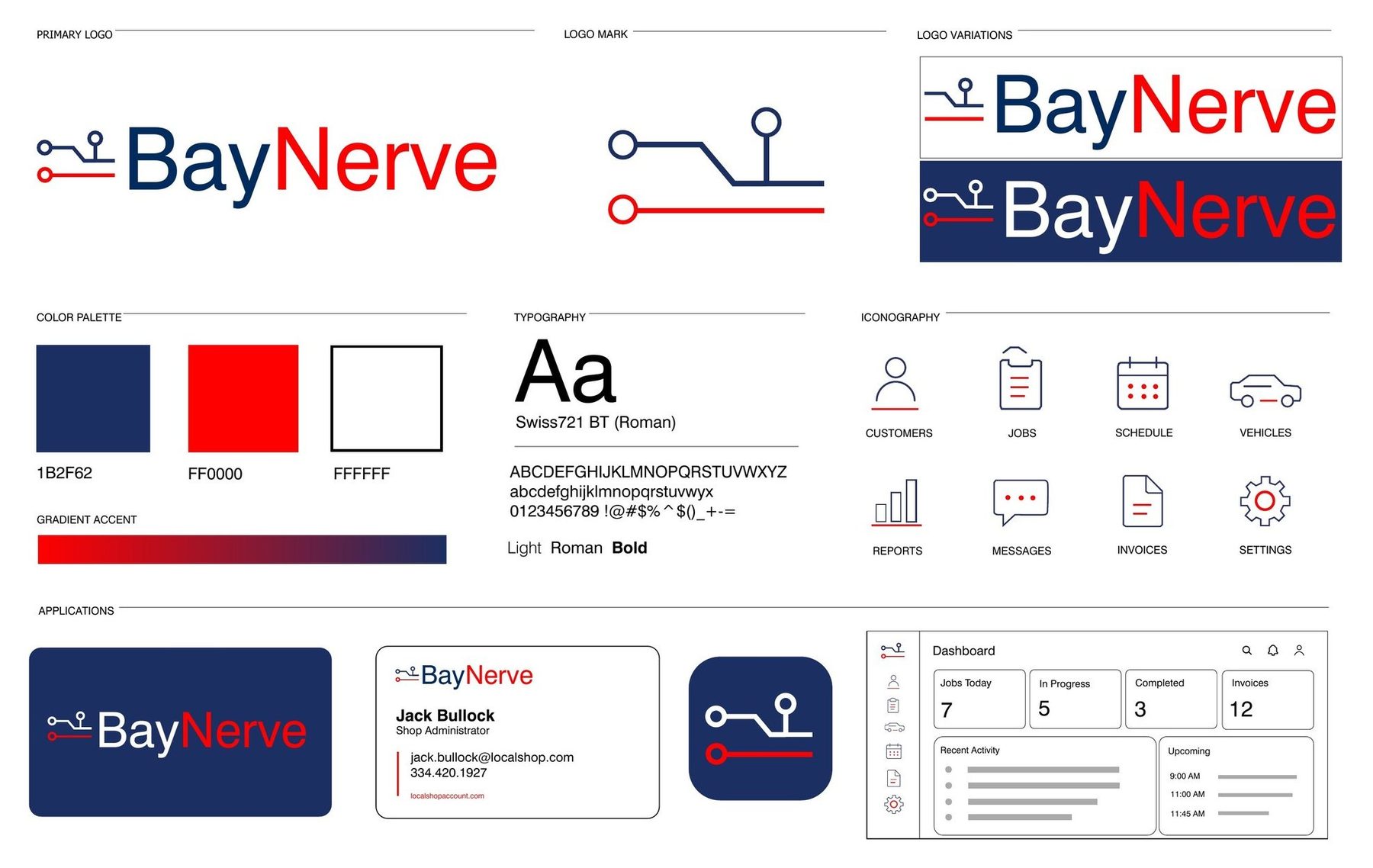 BayNerve: BayNerve brand system: logo suite, palette, type, icons, applications