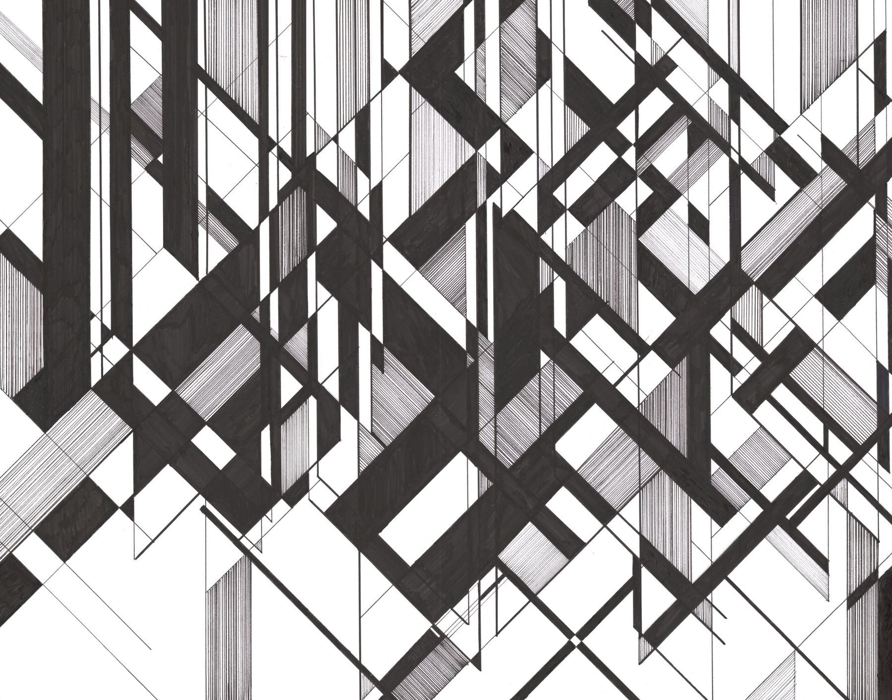 Ink on paper, stacked runs of the rule set